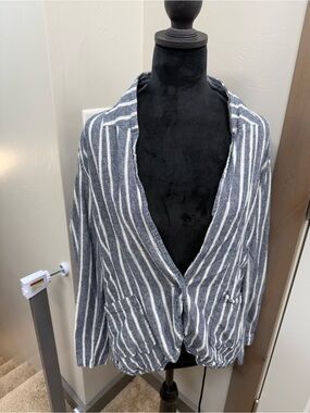 Sanctuary Linen Blend Blue White Stripe Blazer Jacket Women's Size Large